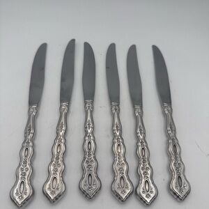 set Of 6 Oneida Community  FANTASY burnished Stainless Dinner butter Knives 9”